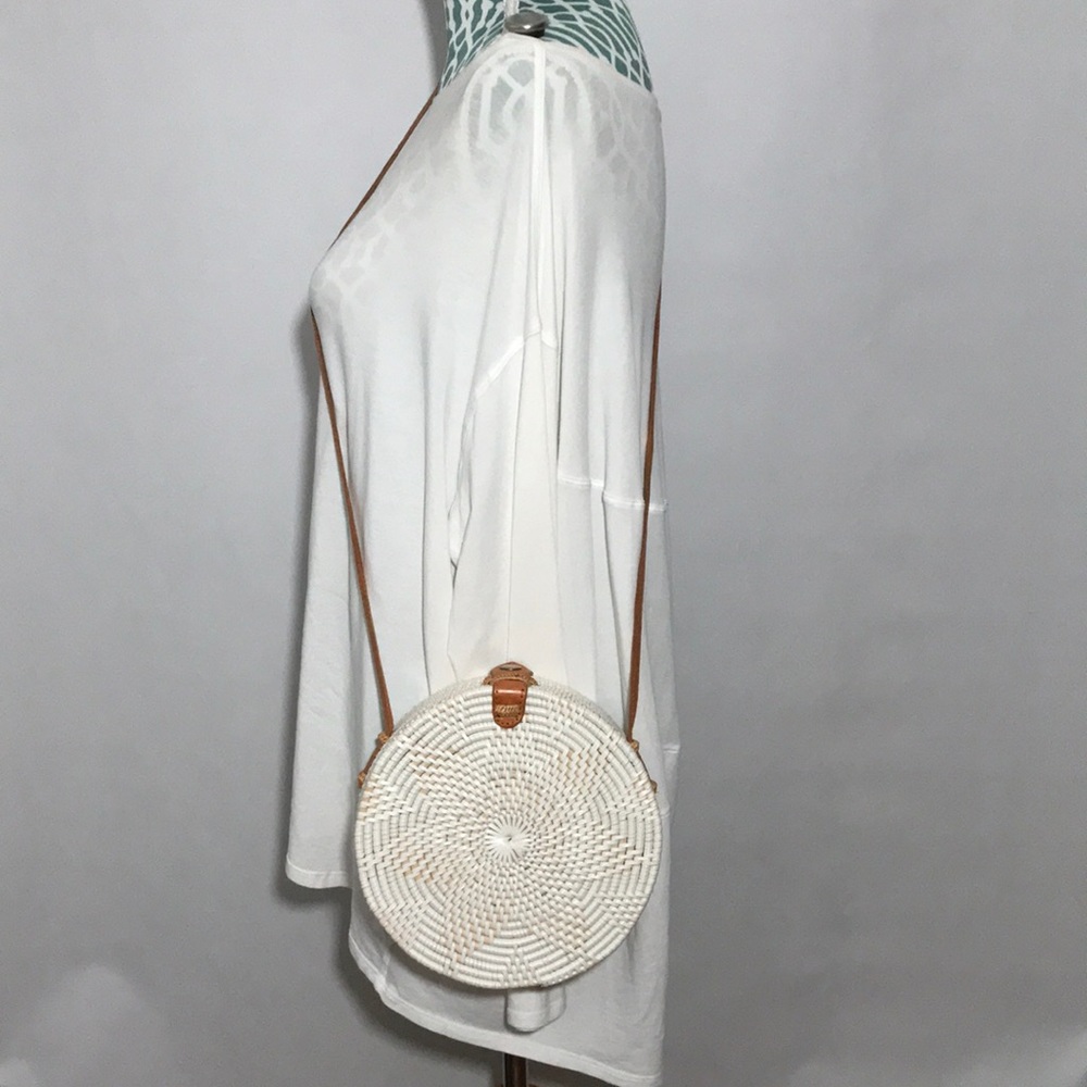 Cleobella Williamsburg Basket Wicker Woven White and Tan Crossbody Purse Bag